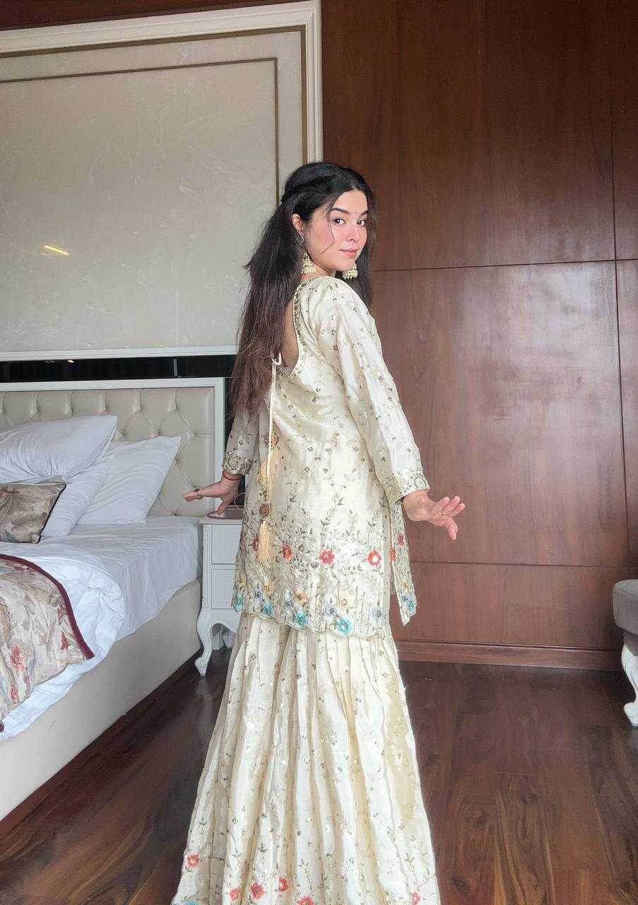 Chinon Sharara Salwar Embroidery Suits Manufacturer - MYLUXURY LANE ENTERPRISE